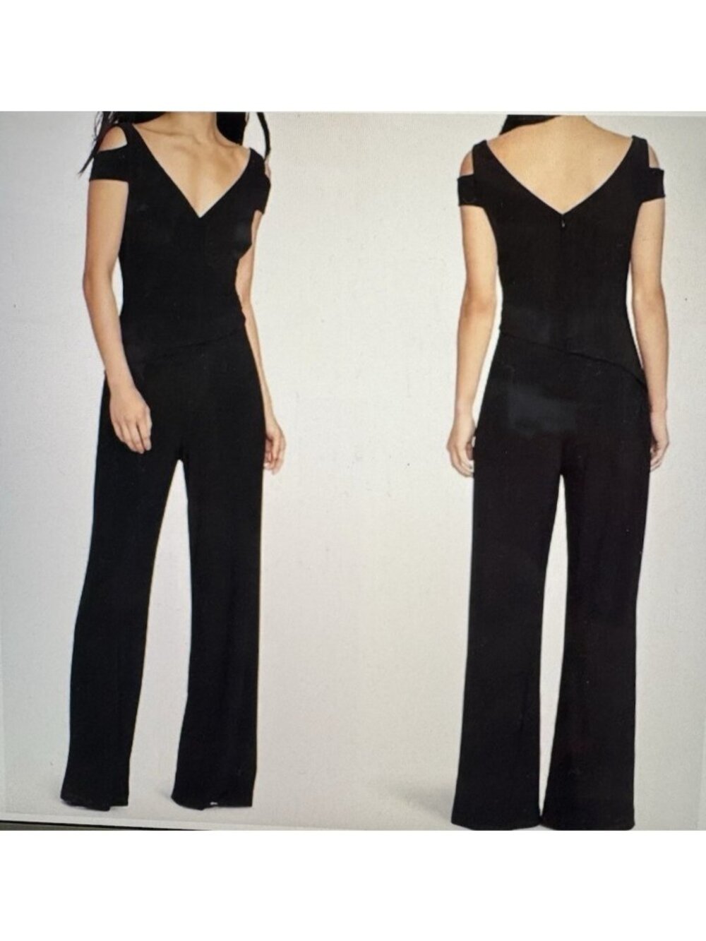 Lauren Ralph Lauren Women Wide Leg Jumpsuit V Neck Faux Wrap Size 8 Stretch Zip